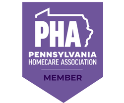 The logo for the pennsylvania homecare association is purple and white.