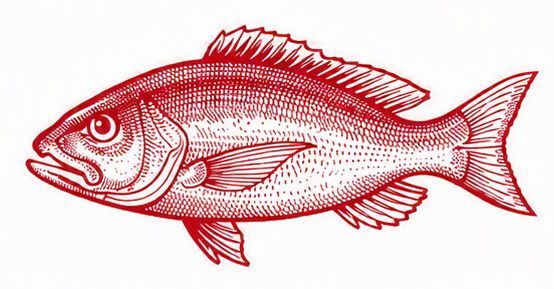 A red snapper fish shown in profile, facing left, isolated on a white background.