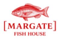 A red fish illustration above the red text "[MARGATE] FISH HOUSE" on a white background.