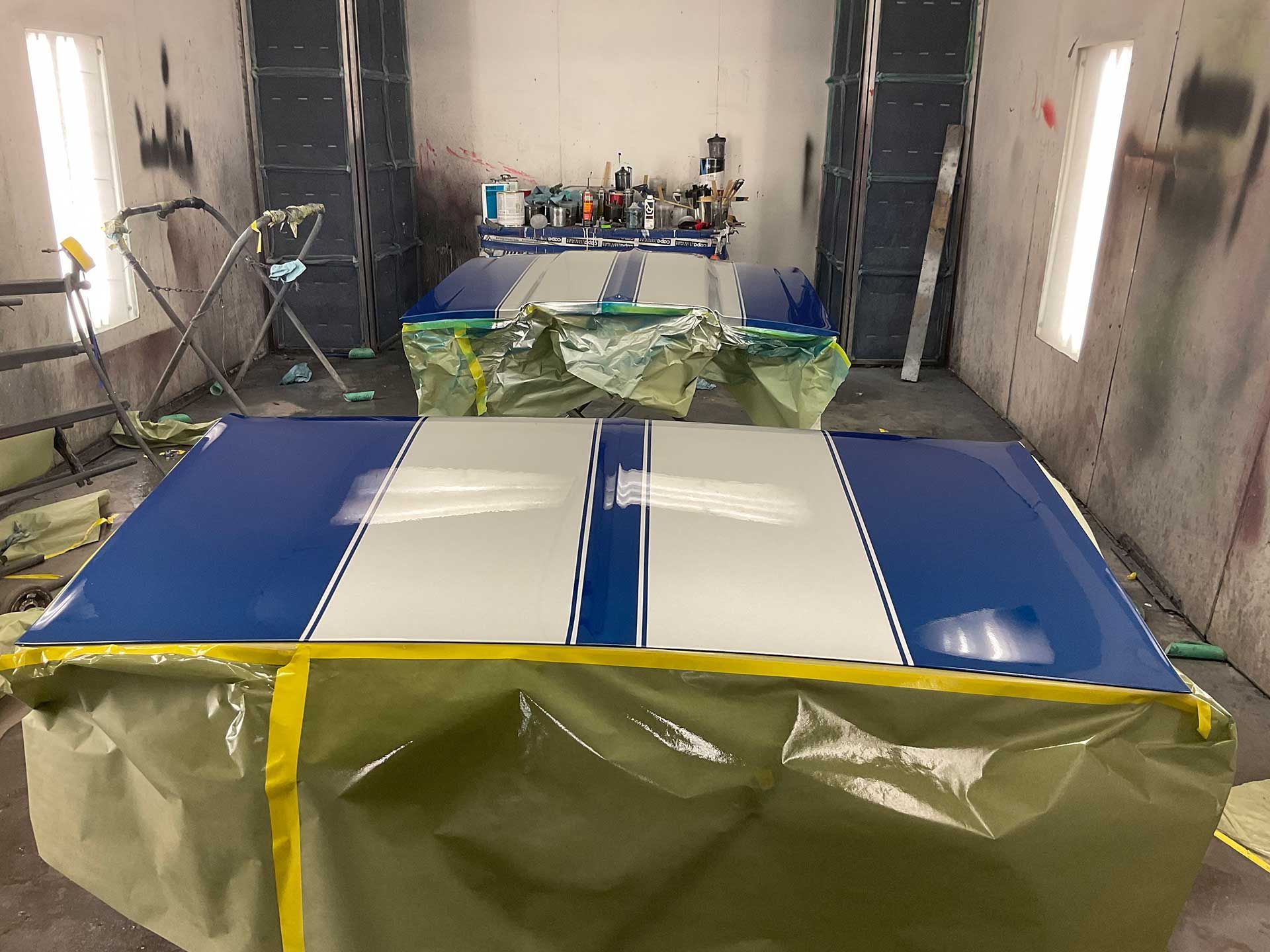 Blue and silver hood and trunk lid