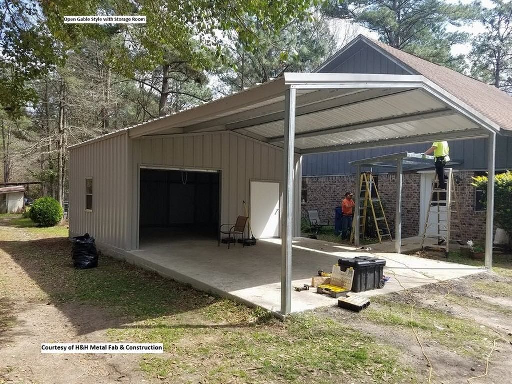 A carport is being built in the backyard of a house.