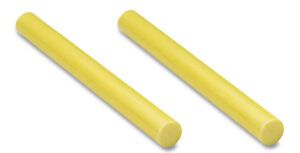 Two cylindrical, yellow glue sticks isolated on a white background.