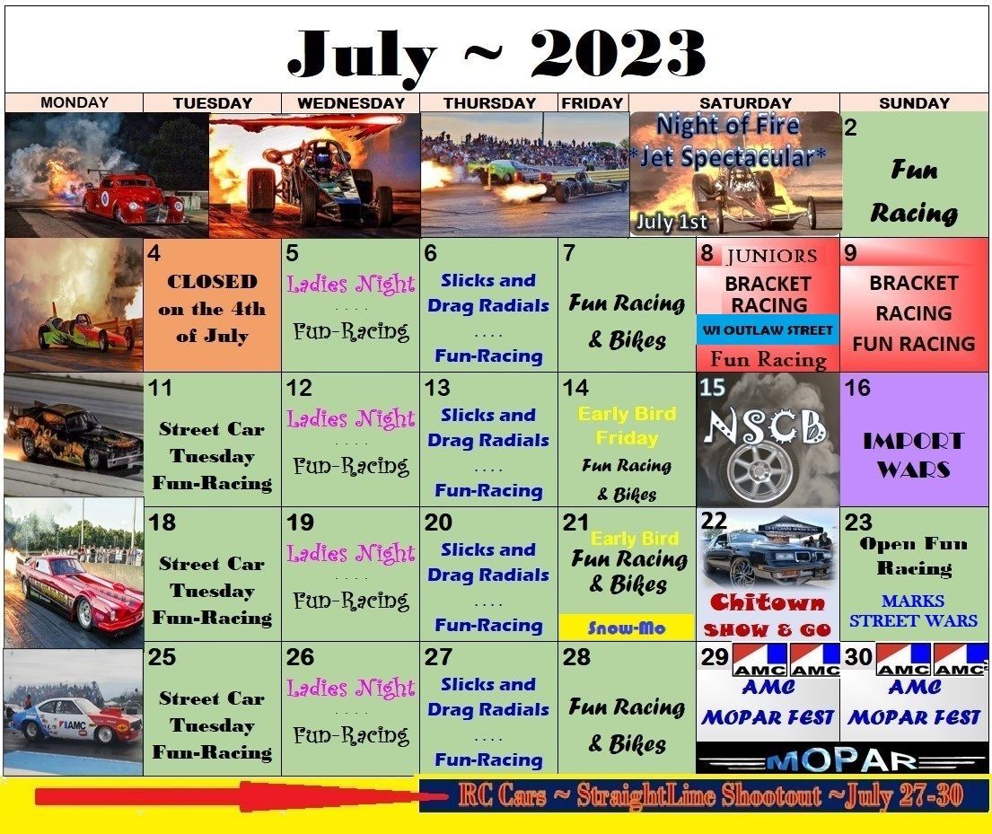 Drag Racing Track Calendar Great Lakes Dragaway