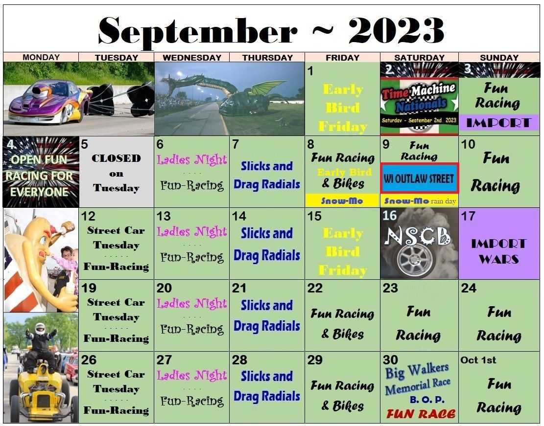 Drag Racing Track Calendar Great Lakes Dragaway