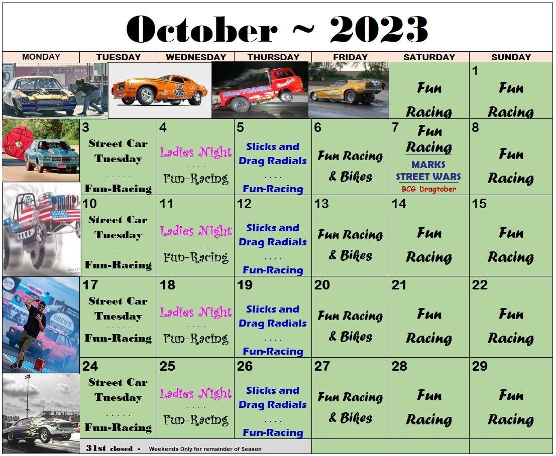 Drag Racing Track Calendar Great Lakes Dragaway