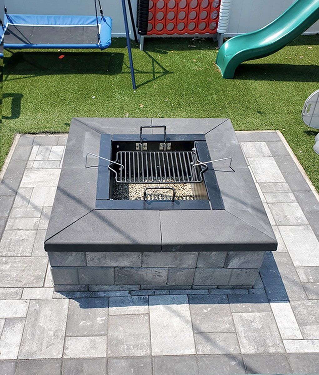A new fire pit in a backyard