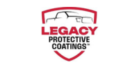 A logo with a red shield outline containing a stylized truck silhouette, with the text LEGACY PROTECTIVE COATINGS below.