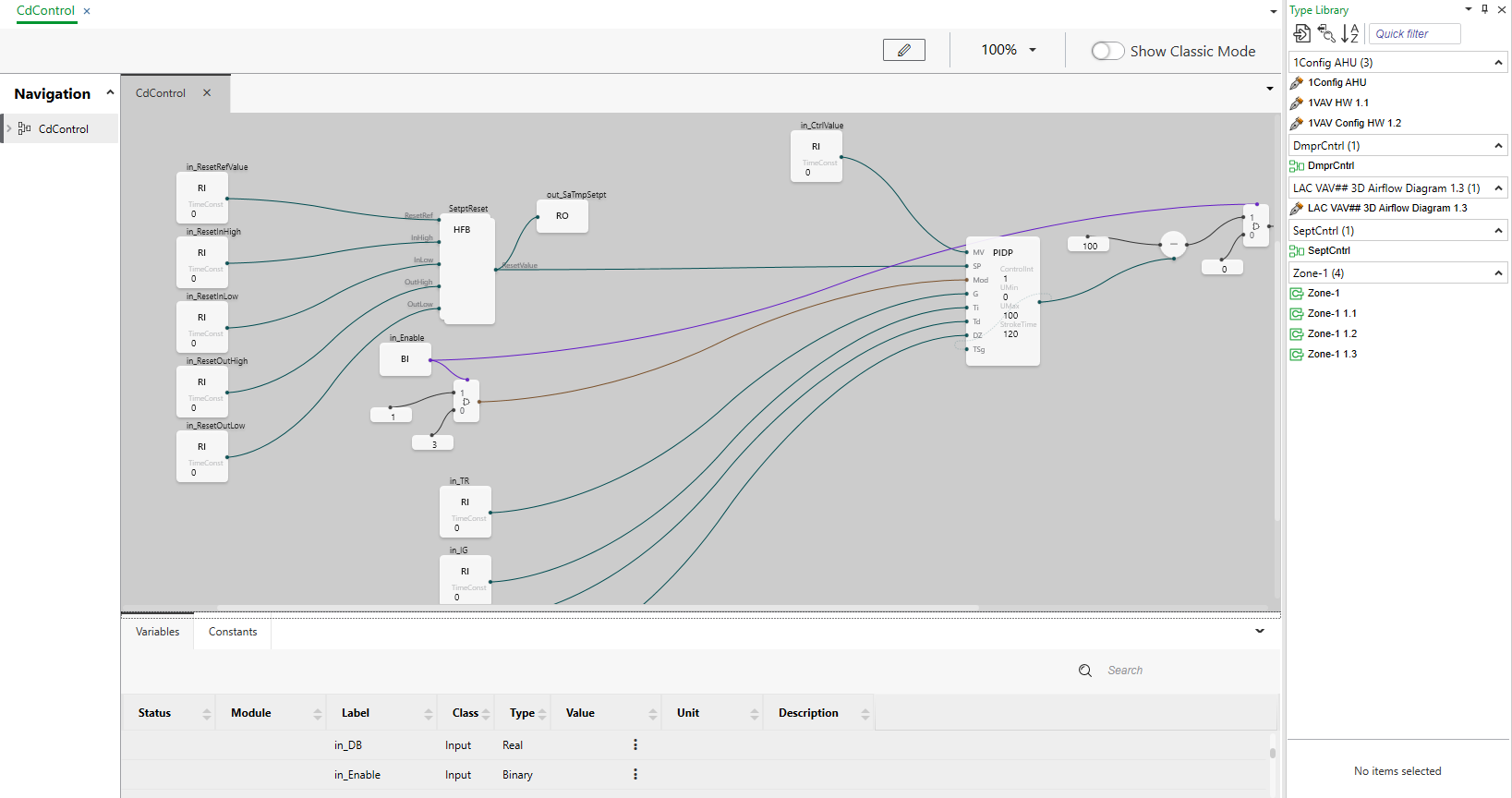 A software interface showing a node-based workflow with connected blocks on a gray canvas and settings panels.