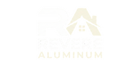 Light gold logo with an abstract house and the word &ldquo;ALUMINUM&rdquo; on a white background