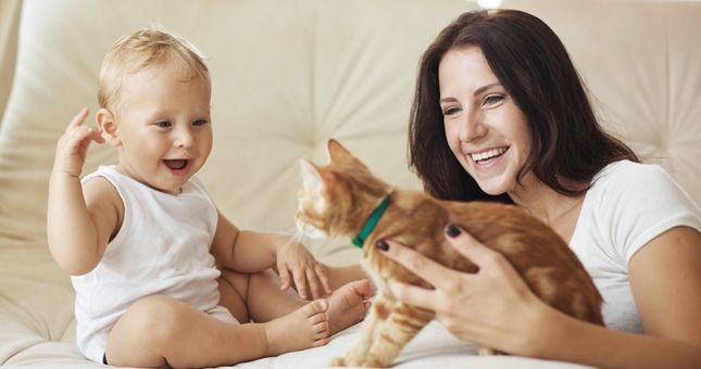 Mother and child with cat