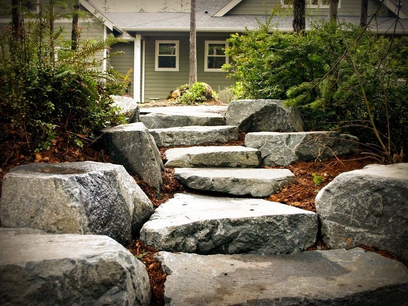 A set of stone steps leading up to a house