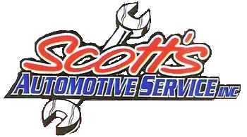 Logo for Scott's Automotive Service Inc., featuring the company name in red and blue text with a silver wrench graphic.