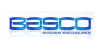 The logo for basco shower enclosures is blue and white.