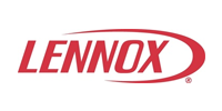The lennox logo is red and white on a white background.