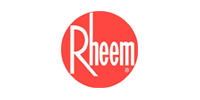The rheem logo is in a red circle on a white background.