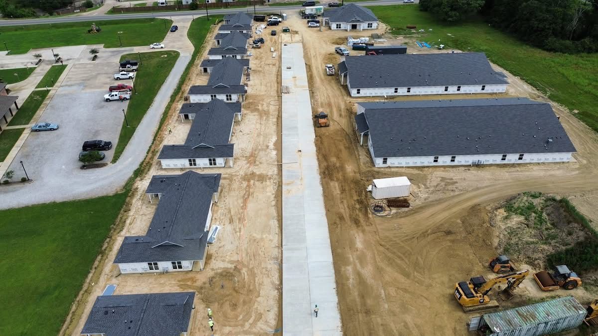 An aerial view of a residential neighborhood under construction.