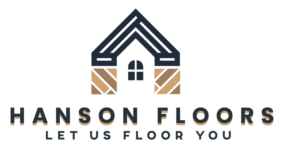 The logo for hanson floors is a house with a window.