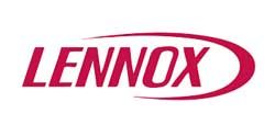 Lennox logo in red text and a swoosh shape on a white background.