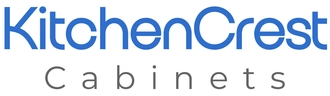 The kitchencrest cabinets logo is blue and white on a white background.