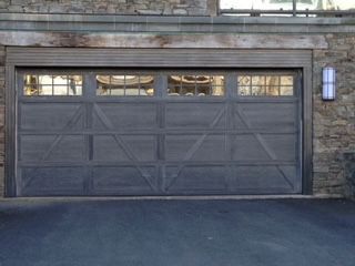 A garage door with a lot of windows on it