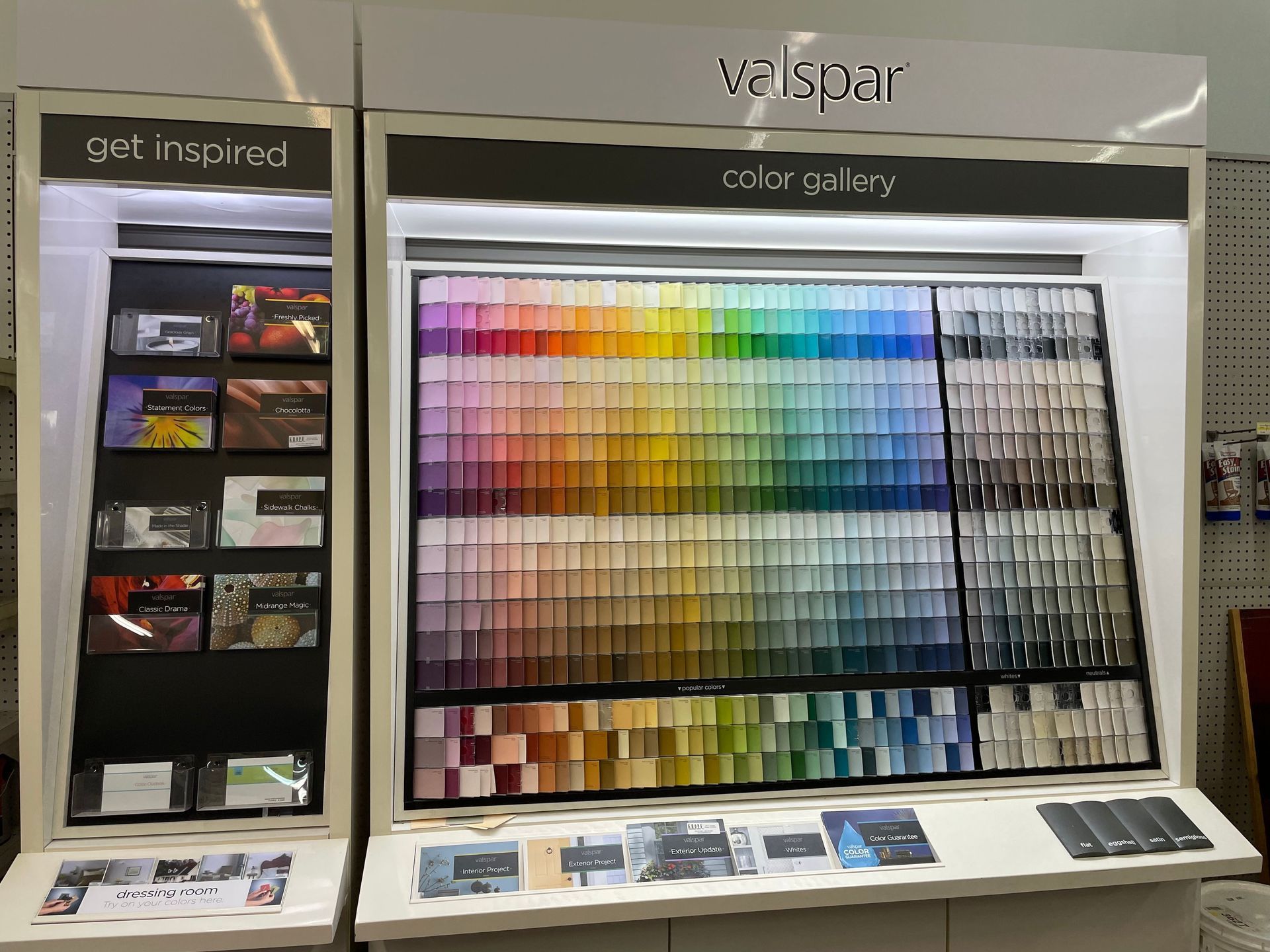 Valspar paint color display in store; rainbow color swatches, 