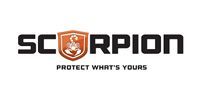 The logo for scorpion is a shield with a scorpion on it.