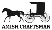 Silhouette of a horse pulling an Amish buggy, with "AMISH CRAFTSMAN" text below.