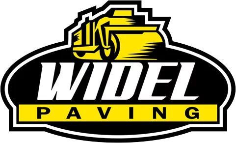 Widel Paving logo with black, white, and yellow text and a stylized paving machine icon