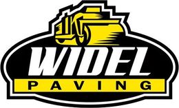 Widel Paving logo with black, white, and yellow text and a stylized paving machine icon