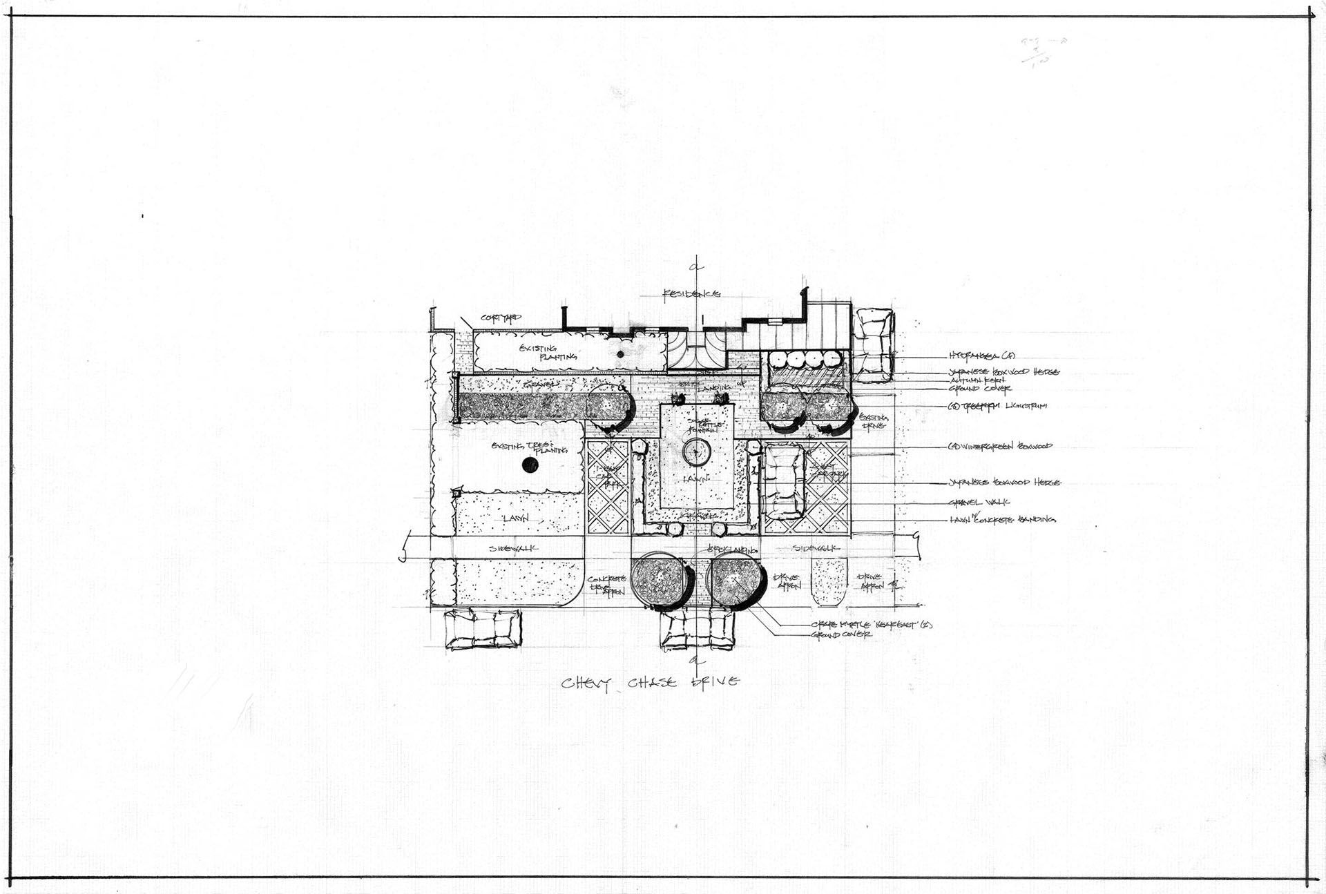 a black and white drawing of a land scape design - Bragg project.