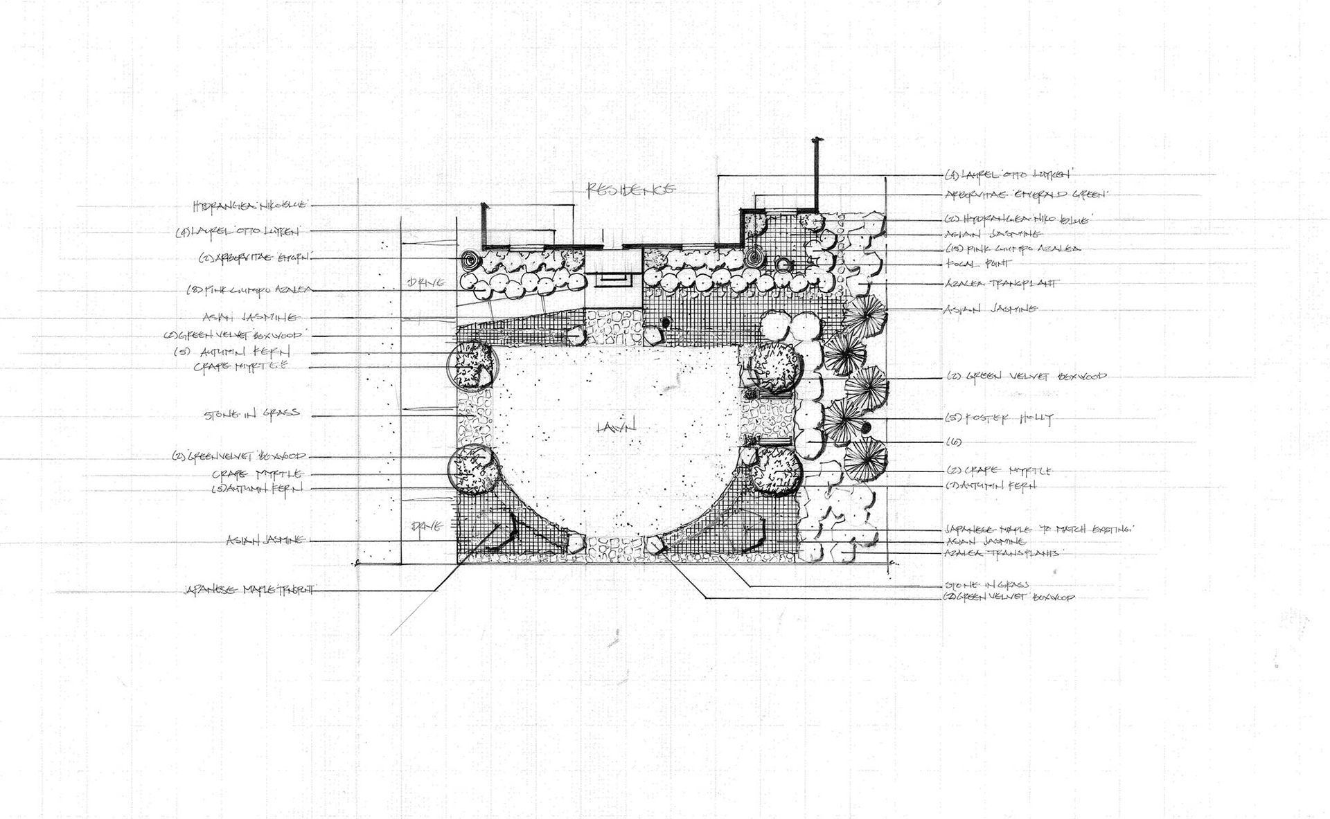it is a black and white drawing of landscape design #6 .