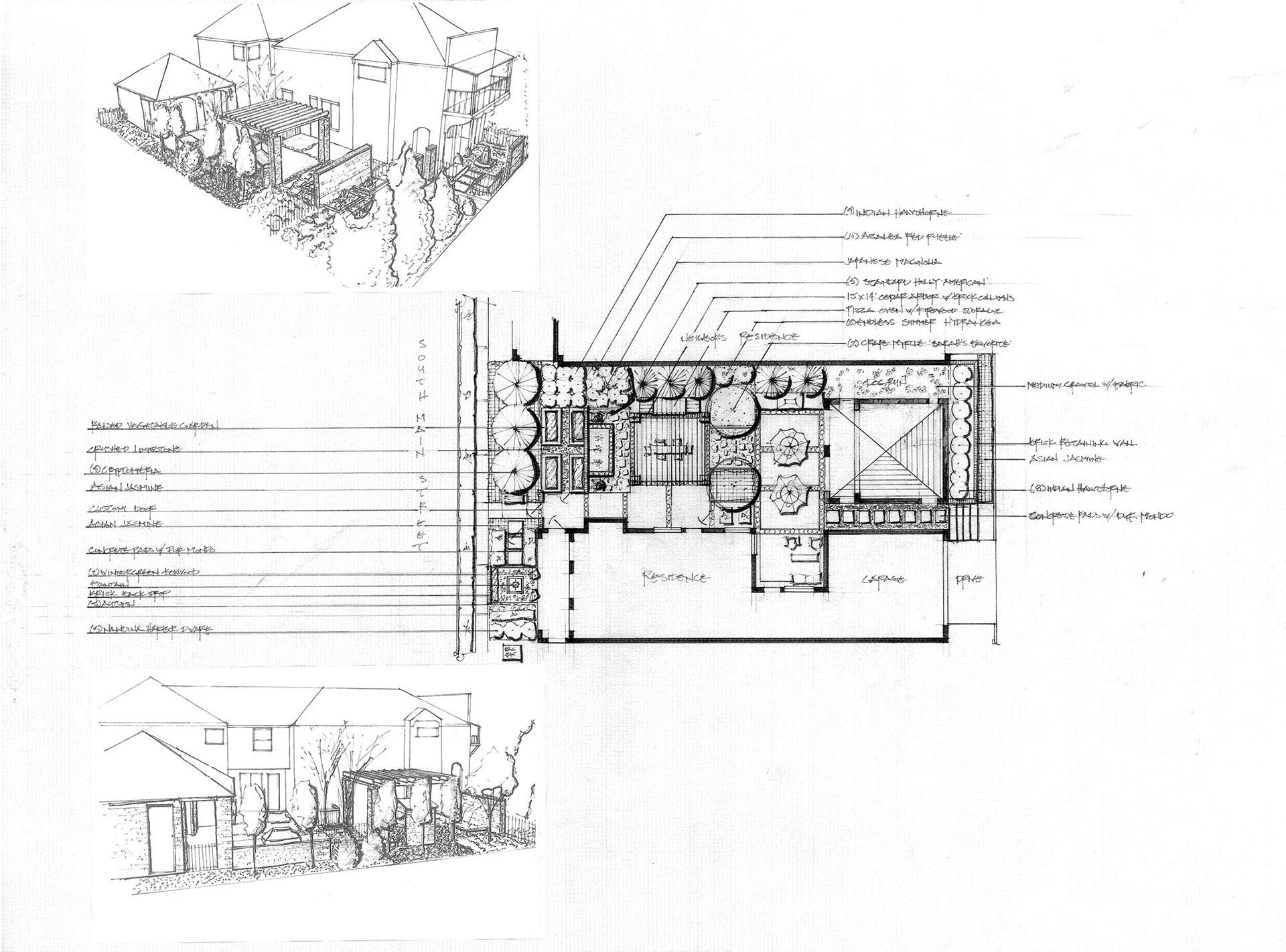 it is a black and white drawing of a landscape design #7 .
