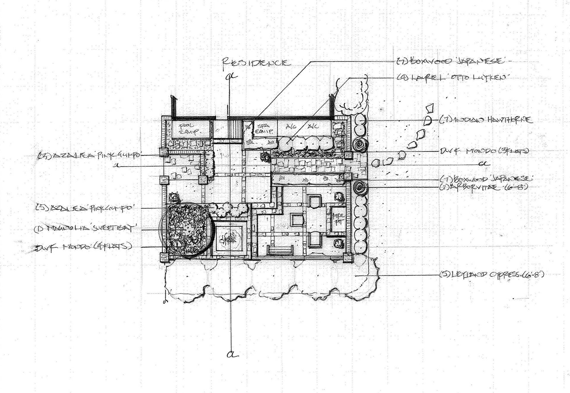 a black and white drawing of a landscape design #10 .