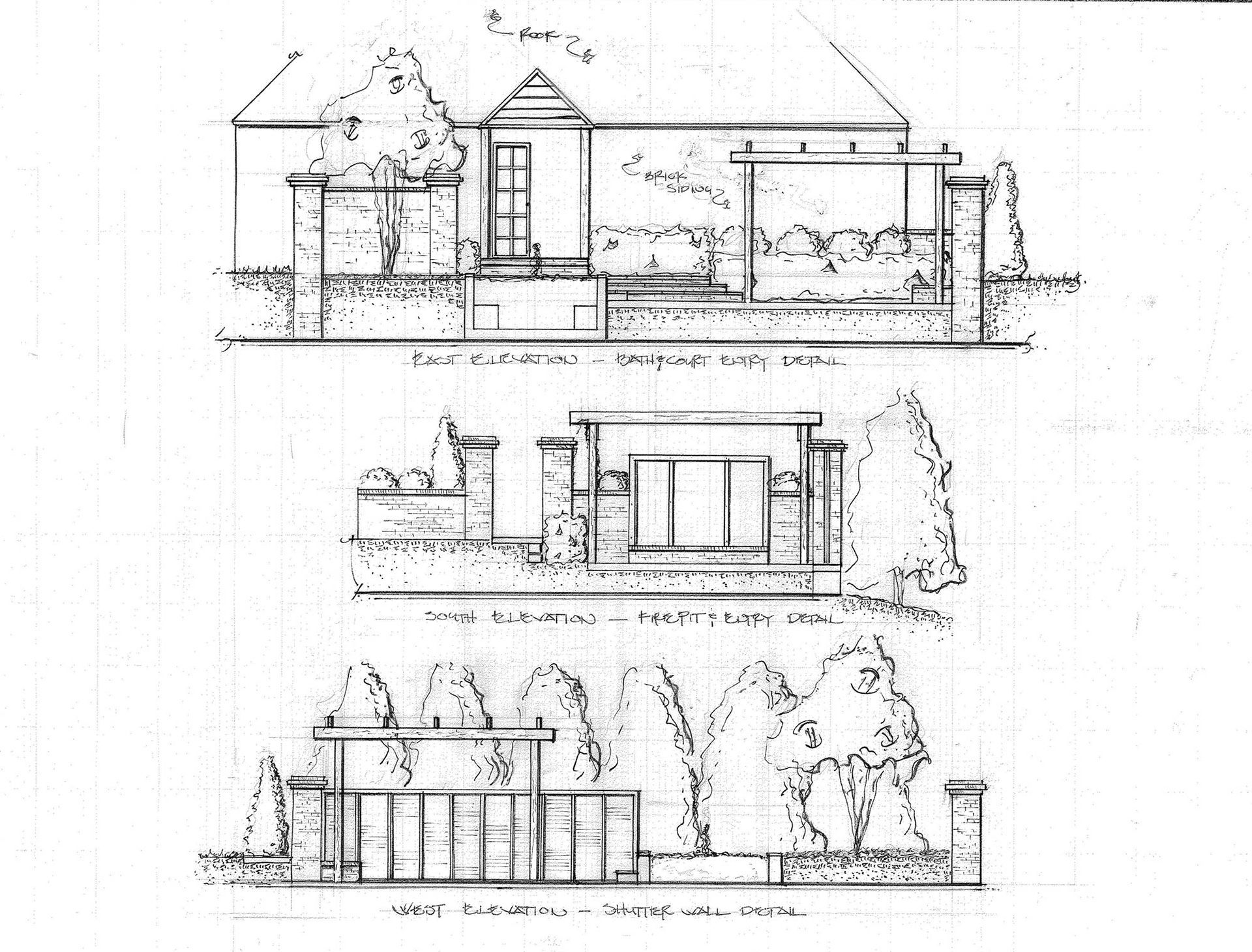 a black and white drawing of a landscape design #11.