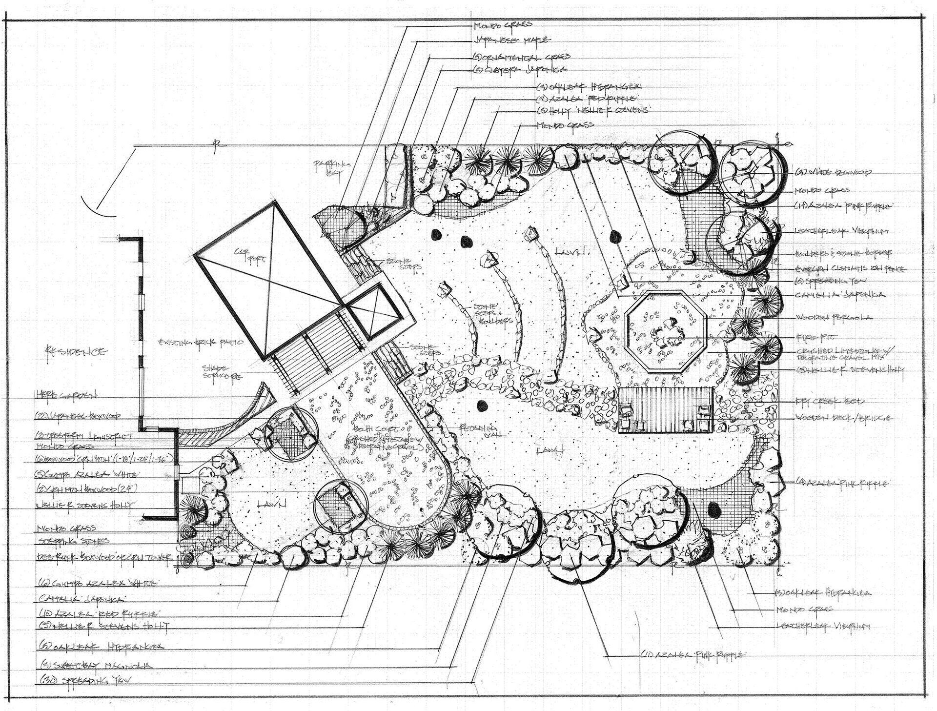 a black and white drawing of a landscape design #12 .