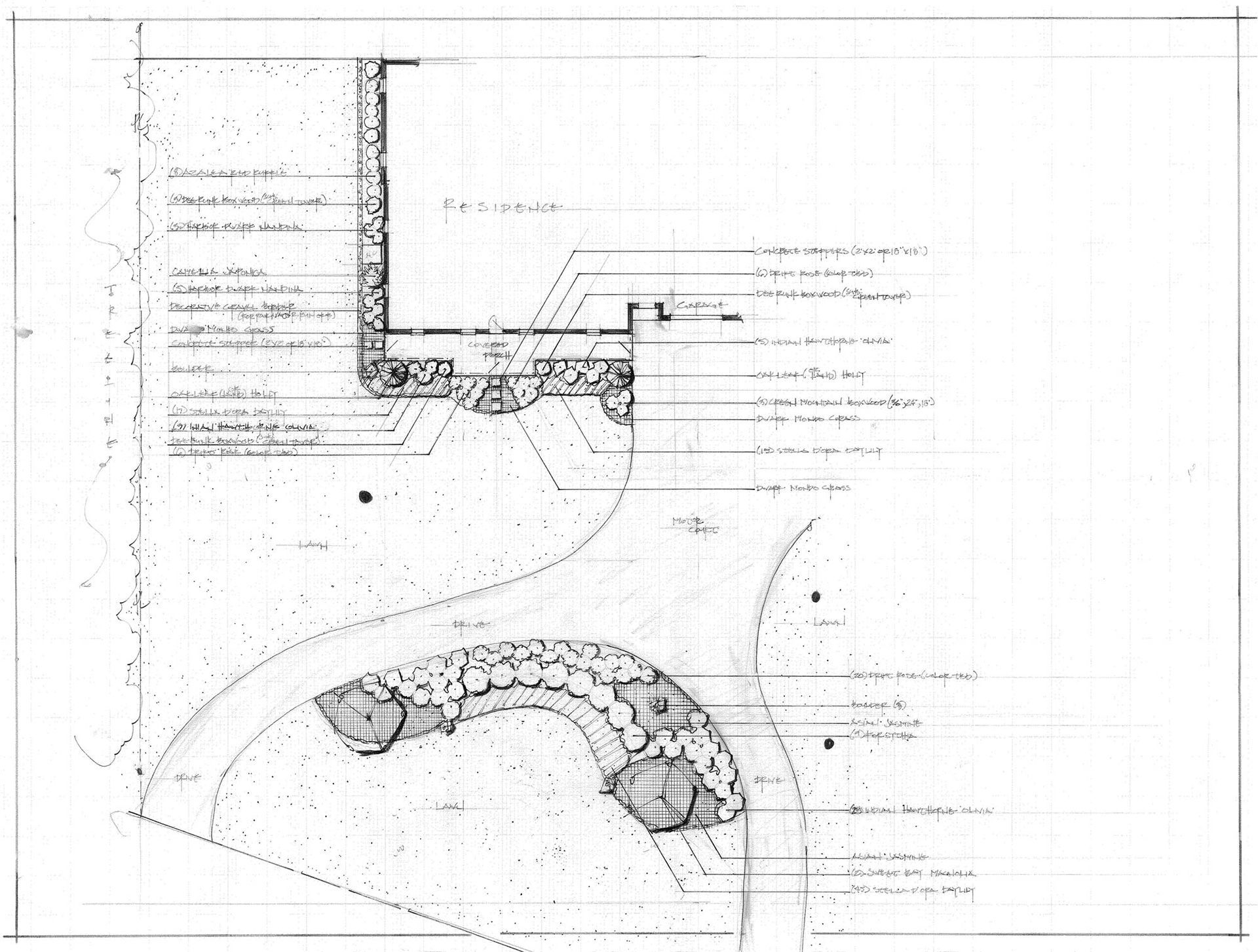 a black and white drawing of a landscape design #13 .