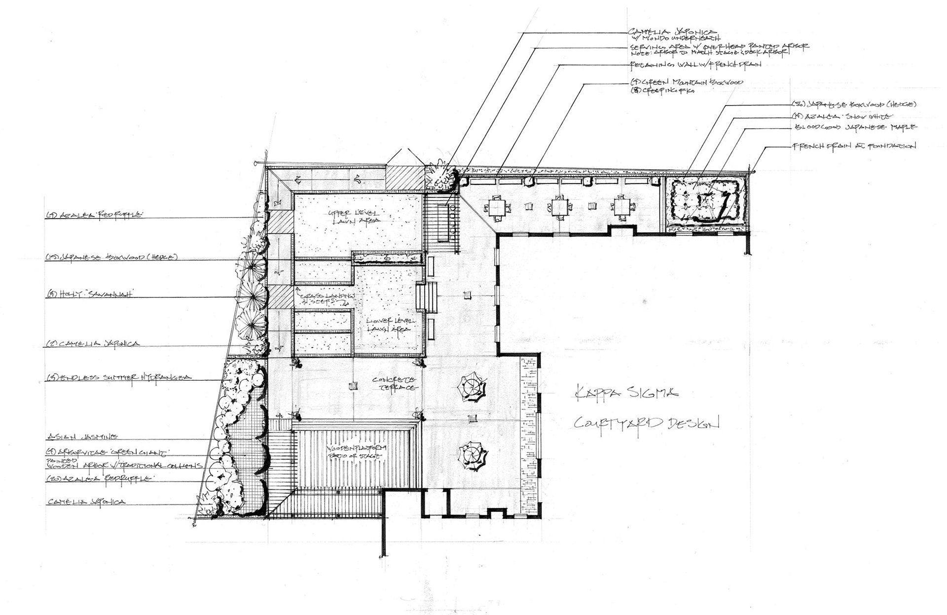 a black and white drawing of a landscape design #14