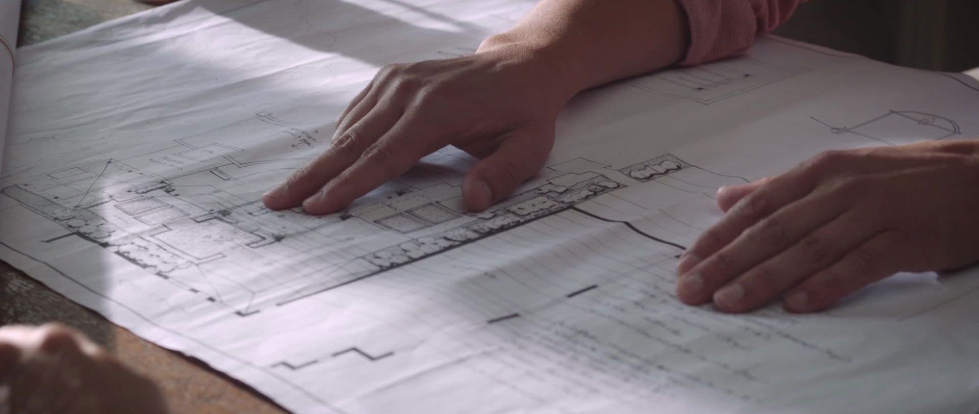 closeup of the blueprint drawing of a landscape design .