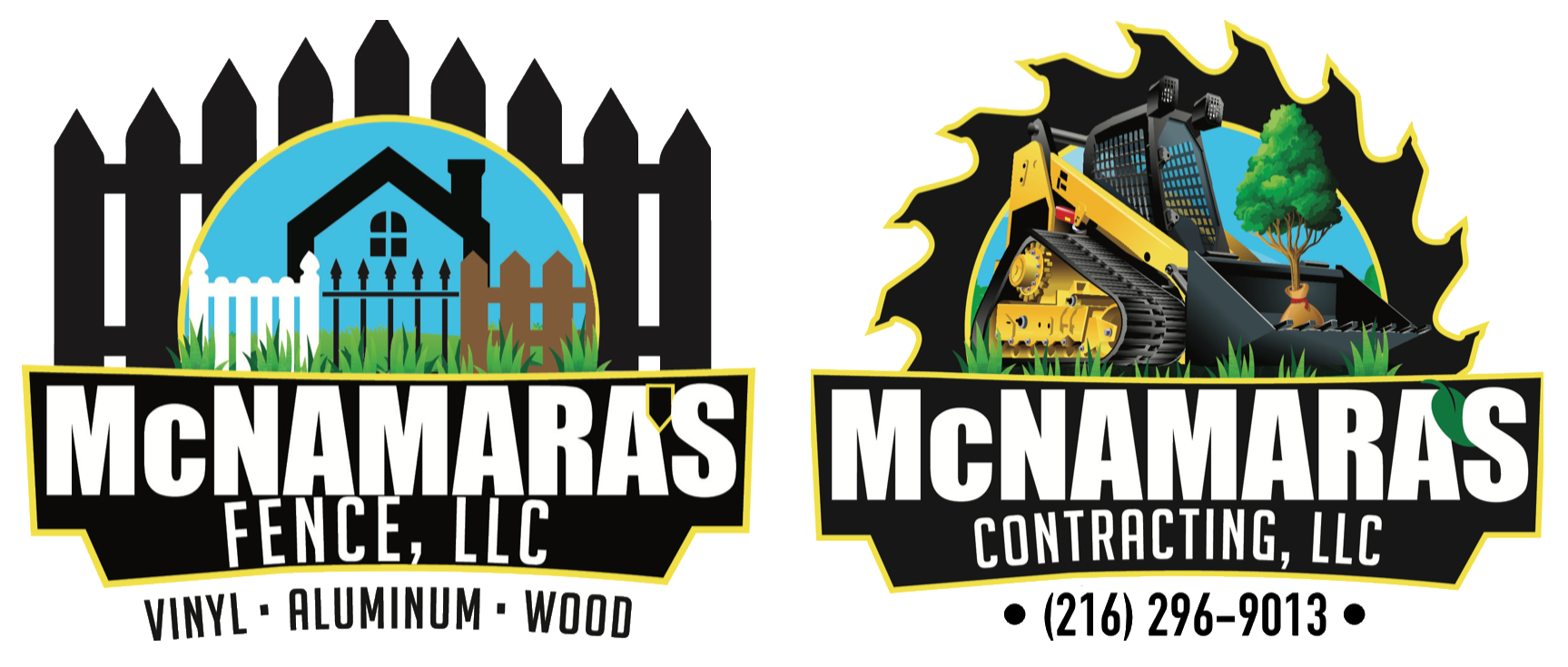 two logos for mcnamaras fence llc and mcnamaras contracting llc