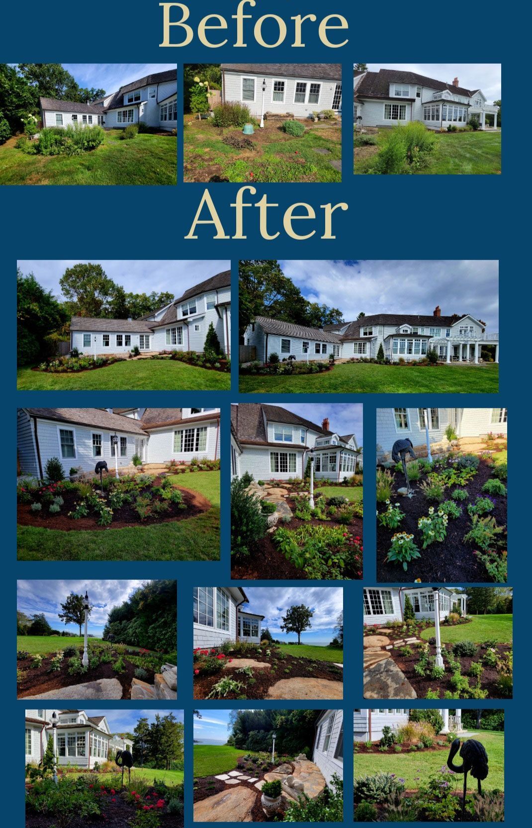 A collage of before and after pictures of a house