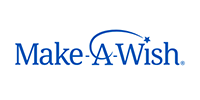 The make a wish logo is blue and white on a white background.