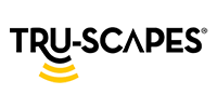 The logo for truscapes is black and yellow and has a yellow circle in the middle.