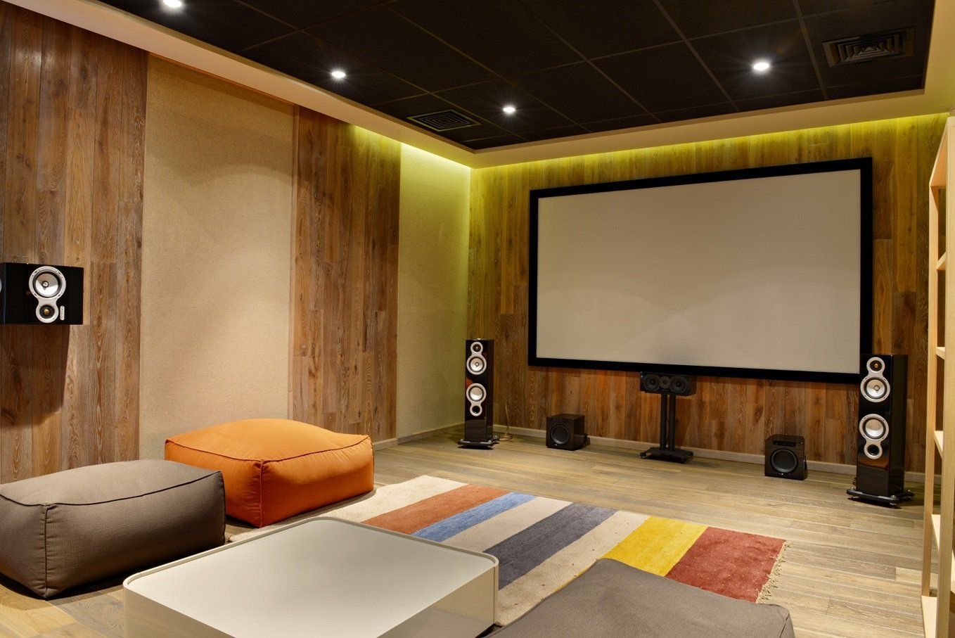 There is a large screen in the middle of the room