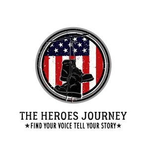 A logo for the heroes journey find your voice tell your story.