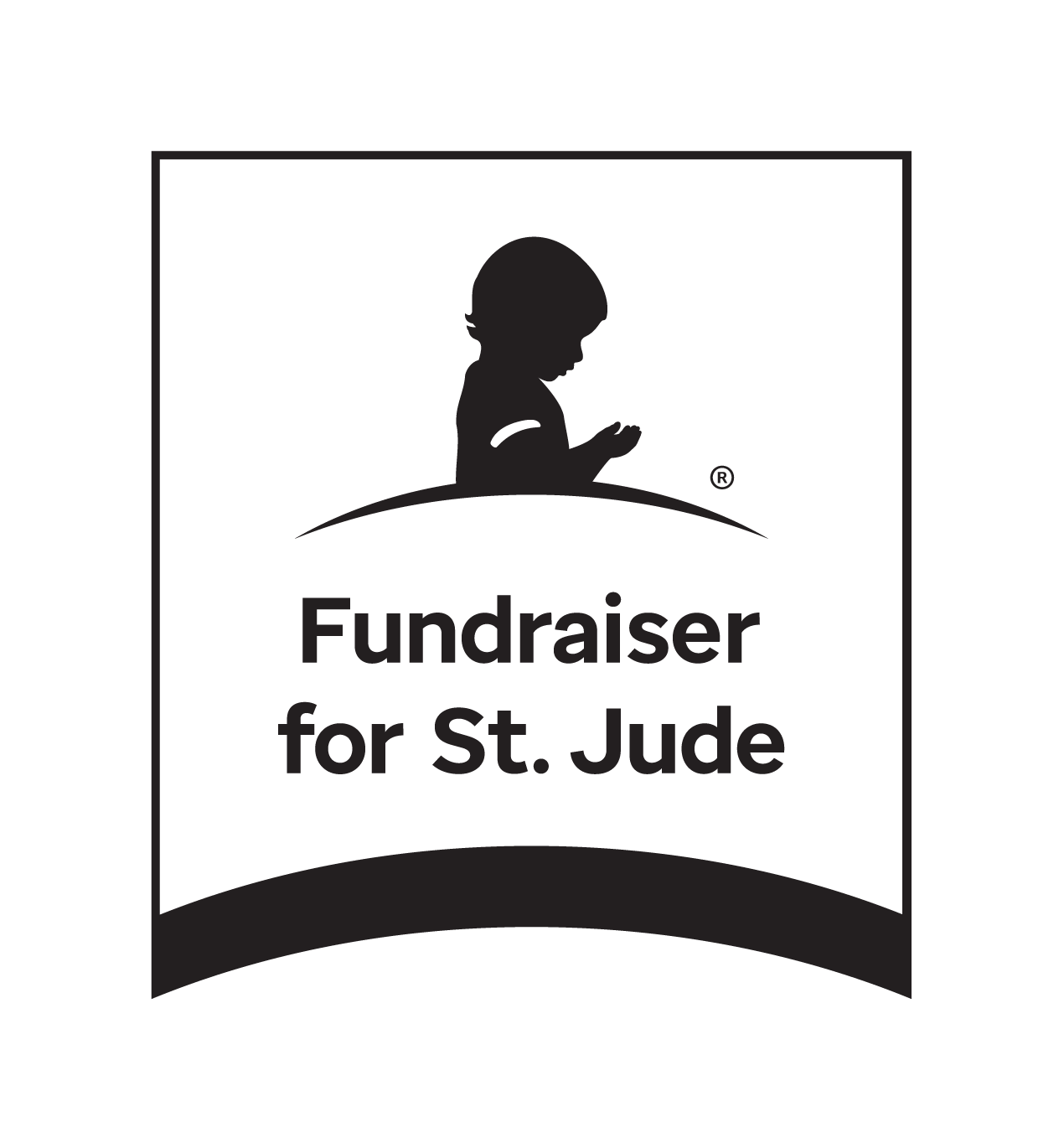 A black and white logo for a fundraiser for st. jude.