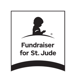 A black and white logo for a fundraiser for st. jude.