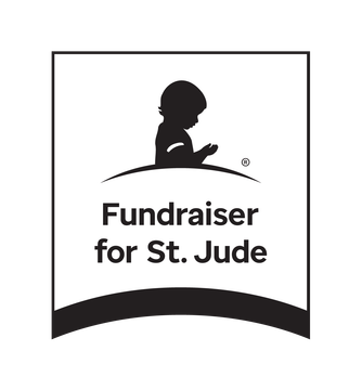 A black and white logo for a fundraiser for st. jude.