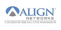 The logo for align networks is a division of one call care management.