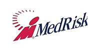 The logo for medrisk is a red and blue logo with a circle around it.