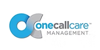 The logo for onecallcare management is blue and white.
